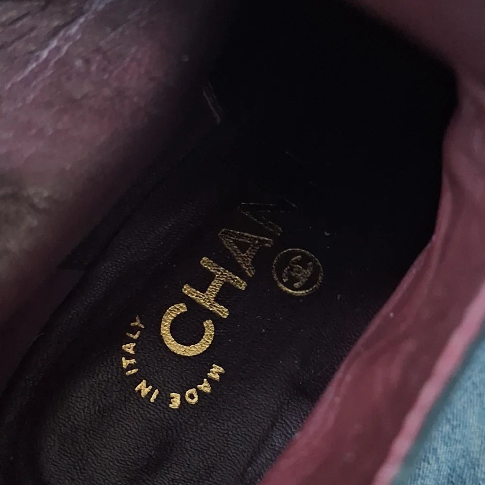 Chanel Boots Size 37 Coco Mark CC Logo Short Strap High Heel Bicolor